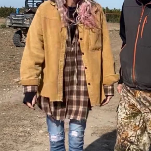 Camel Corduroy Button Down Shacket - Picture 2 of 12